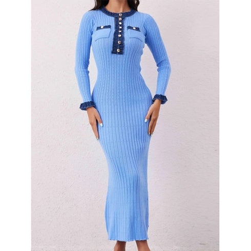 'Rhoswen' Knitted Long Sleeve Sweater Dress - Celes Fashion